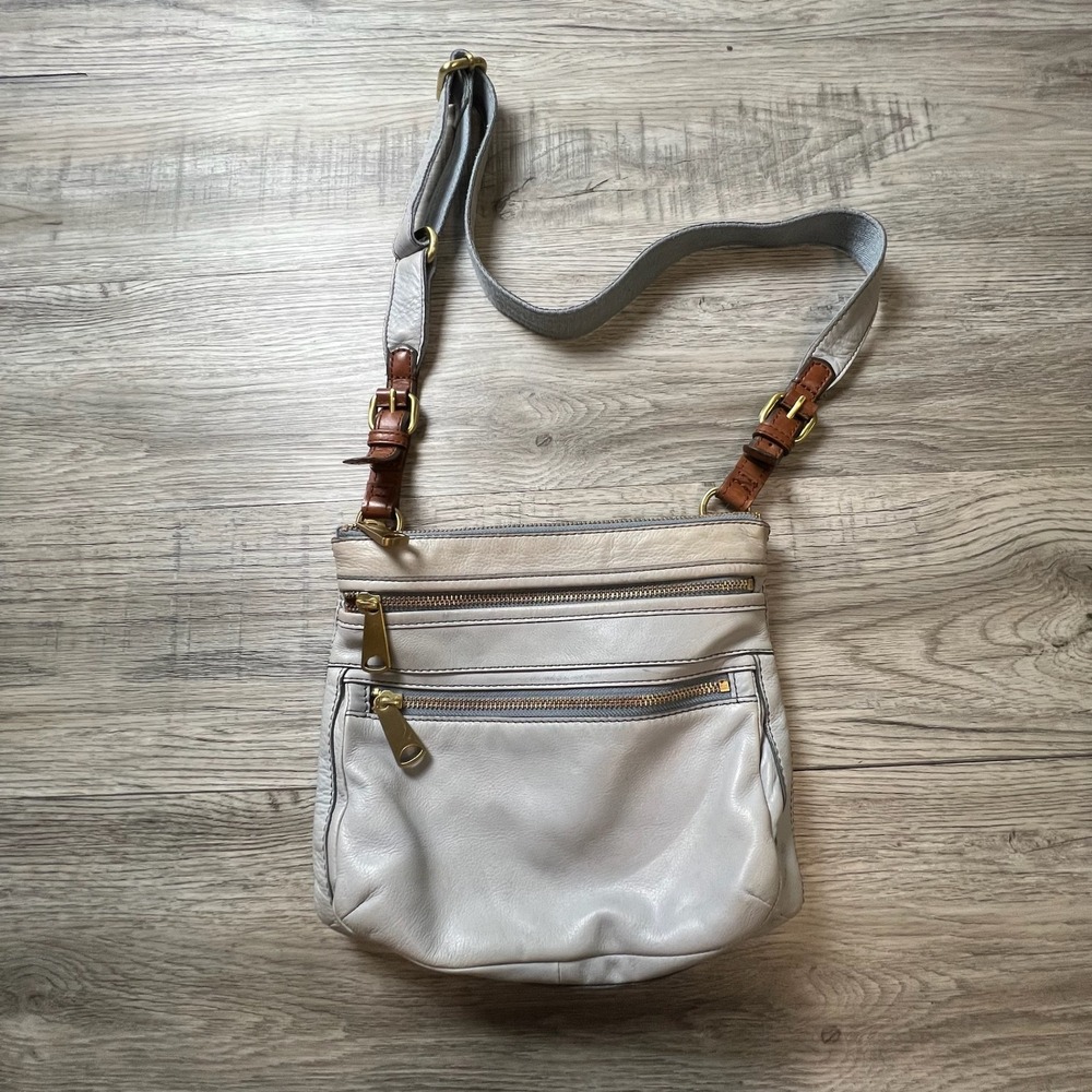 Fossil Crossbody Bag Womens Small Grey Leather ZB5255 Multi‎ Pocket Adjustable